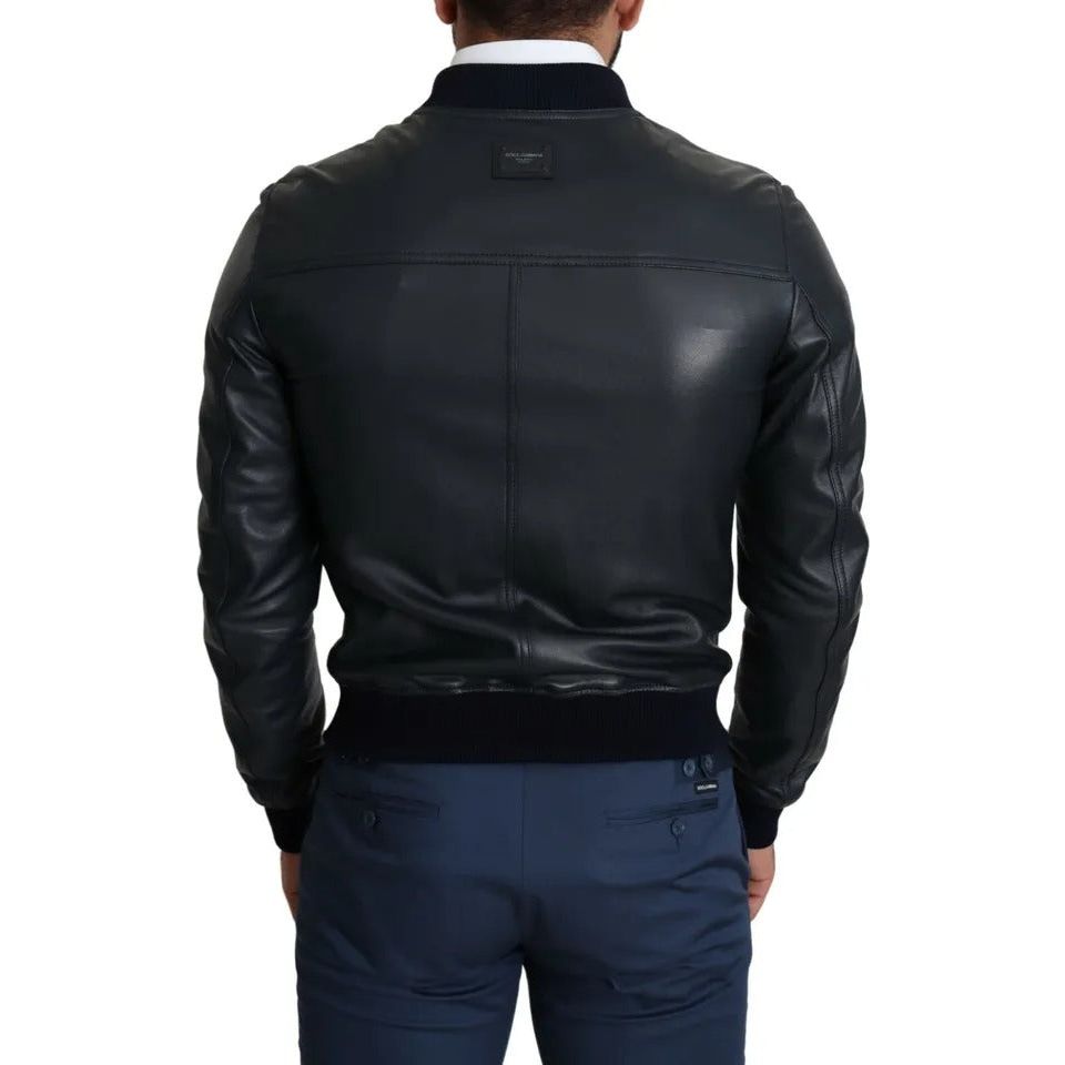 Dolce & Gabbana Black Leather Full Zip Men Bomber Jacket Dolce & Gabbana