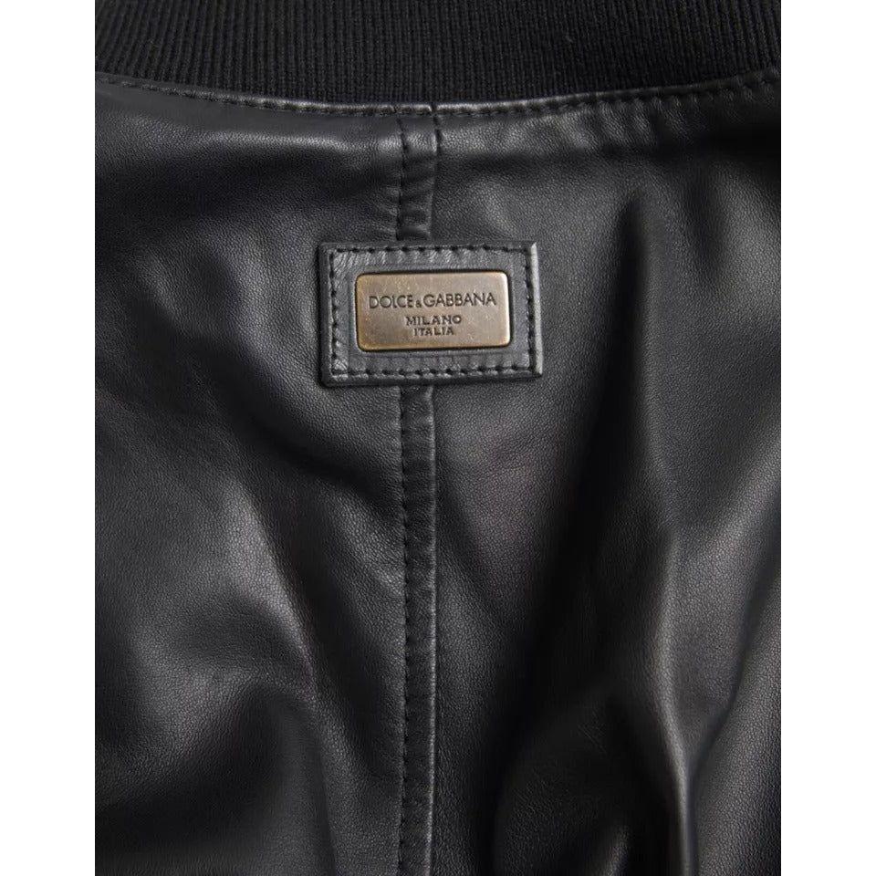 Dolce & Gabbana Black Bomber Leather Full Zip Biker Blouson Jacket