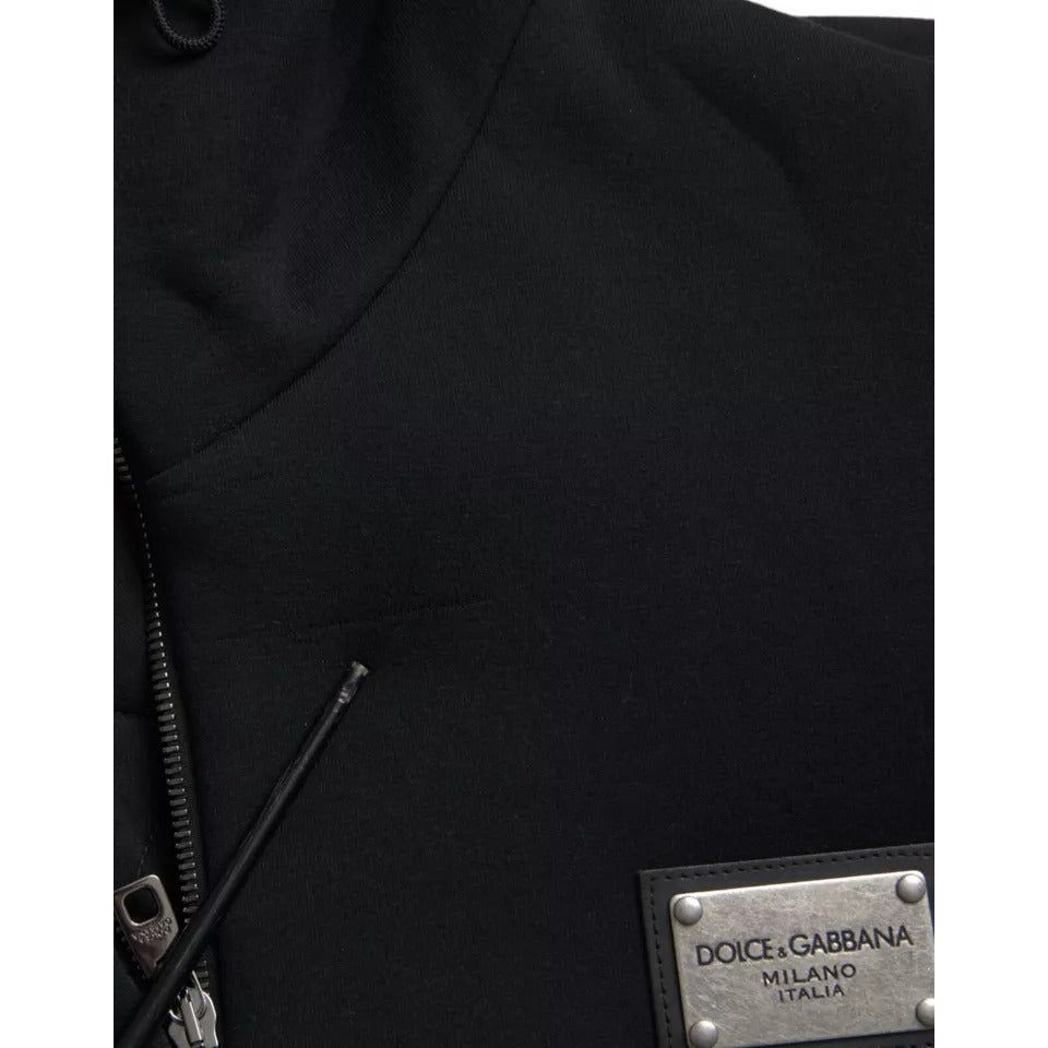 Dolce & Gabbana Black Cotton Hooded Logo Bomber Jacket Dolce & Gabbana