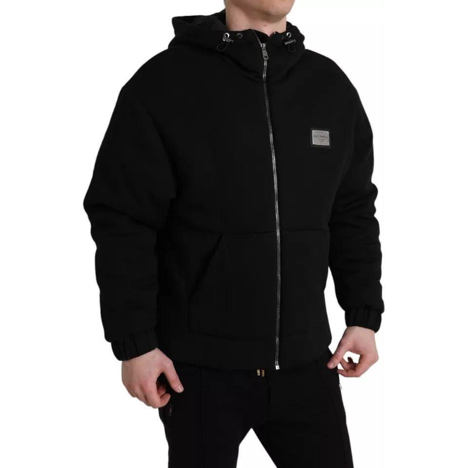 Dolce & Gabbana Black Cotton Hooded Logo Bomber Jacket Dolce & Gabbana