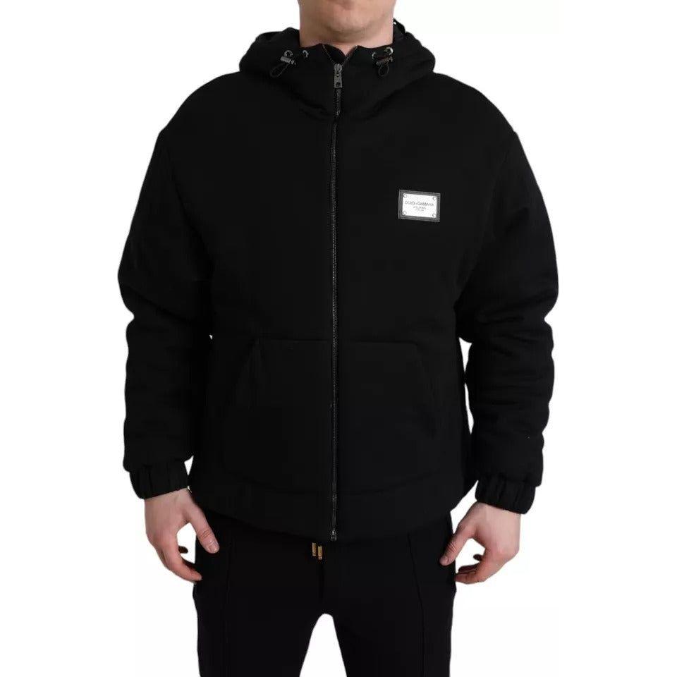 Dolce & Gabbana Black Cotton Hooded Logo Bomber Jacket