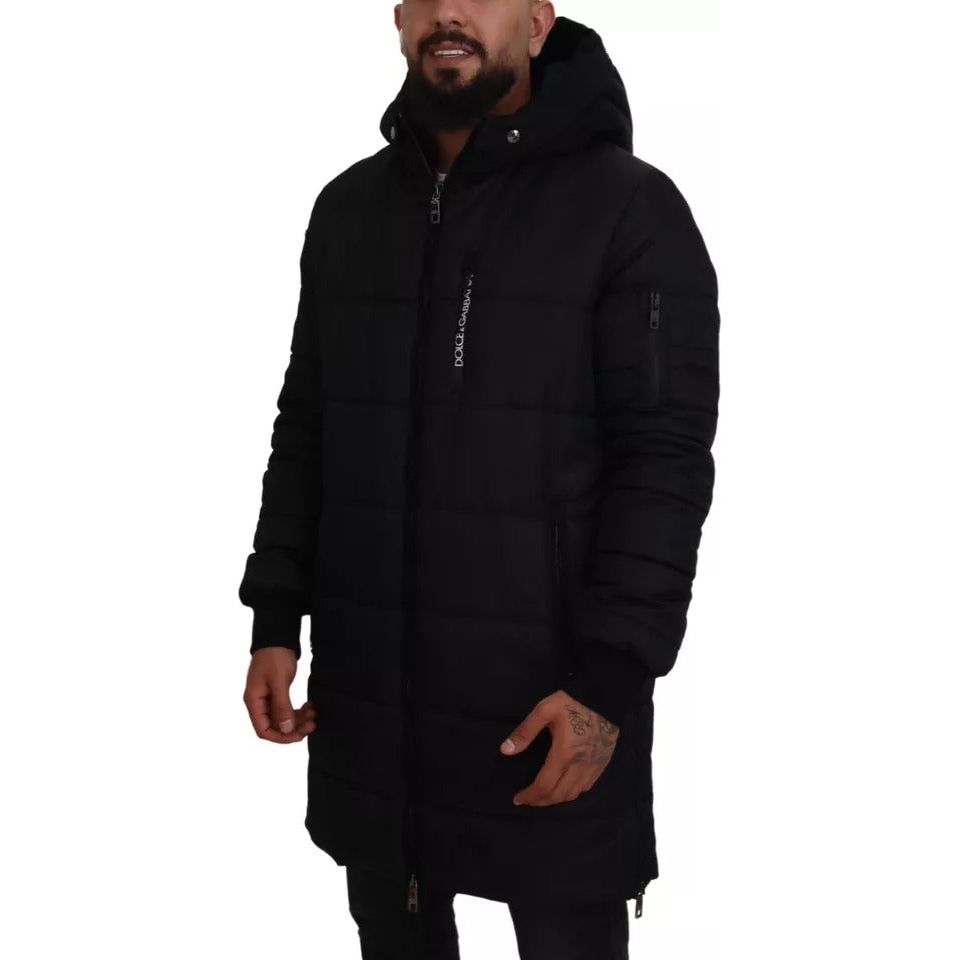 Dolce & Gabbana Black Nylon Hooded Parka Coat Winter Jacket Dolce & Gabbana