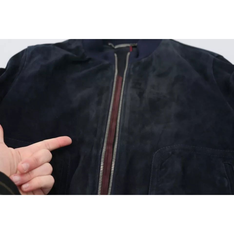 Dolce & Gabbana Dark Blue Suede Lambskin Blouson Jacket Dolce & Gabbana