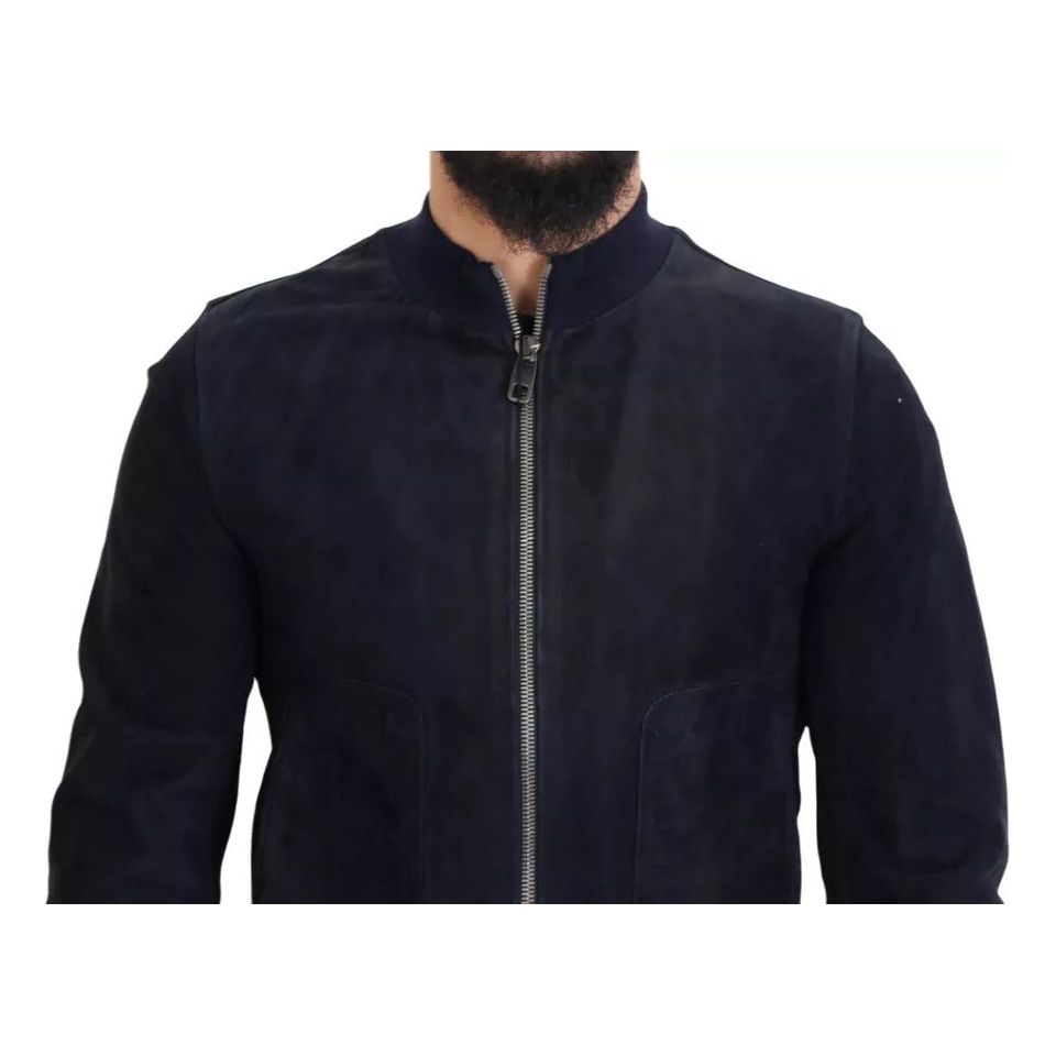 Dolce & Gabbana Dark Blue Suede Lambskin Blouson Jacket Dolce & Gabbana