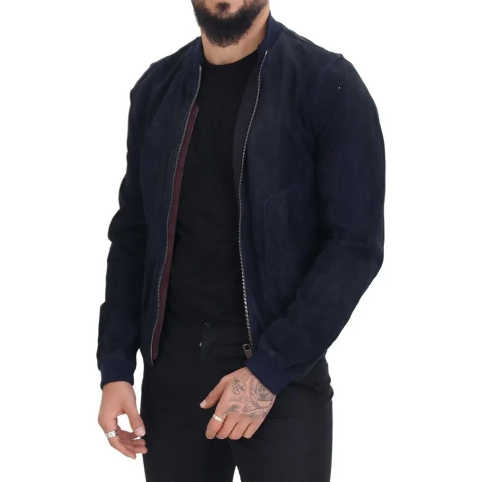 Dolce & Gabbana Dark Blue Suede Lambskin Blouson Jacket Dolce & Gabbana