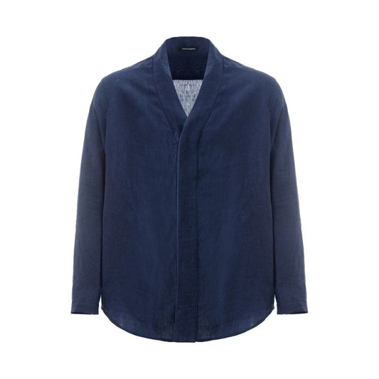 Emporio Armani Elegant Blue Linen Men's Jacket Emporio Armani