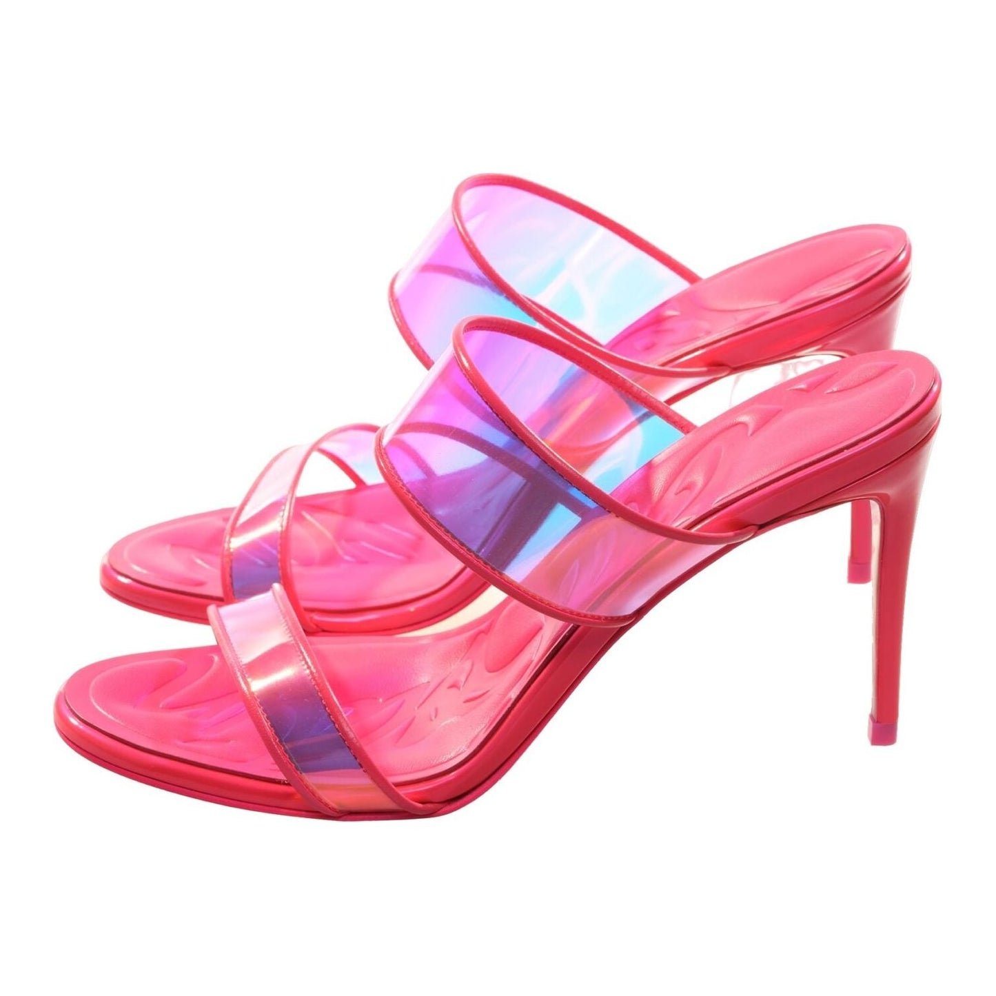 Christian Louboutin Just Loubi 85 Neon Fluoro Hot Pink Strappy High Heel Mules Christian Louboutin