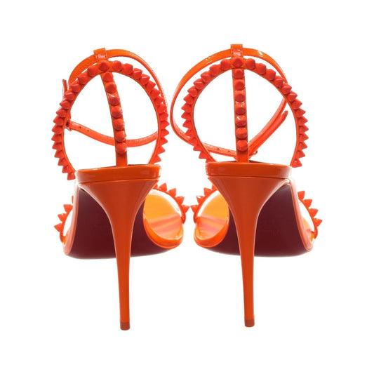 Christian Louboutin So Me 100 Orange Patent Leather Studded Strappy High Heels Christian Louboutin