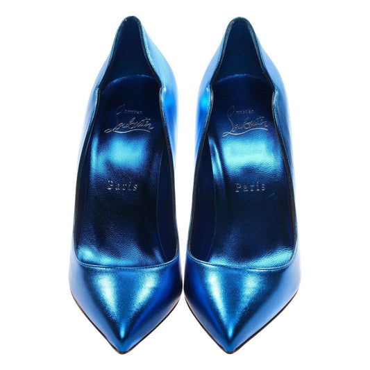 Christian Louboutin Hot Chick 100 Blue Mirrored Patent Leather High Heel Pumps Christian Louboutin