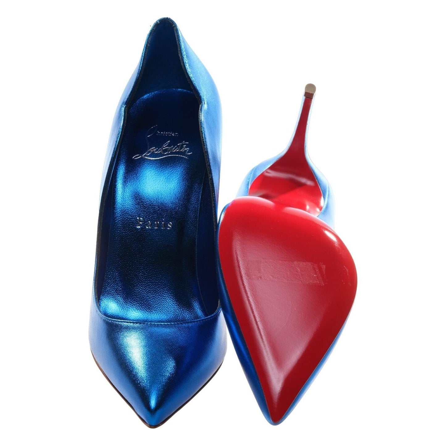 Christian Louboutin Hot Chick 100 Blue Mirrored Patent Leather High Heel Pumps Christian Louboutin