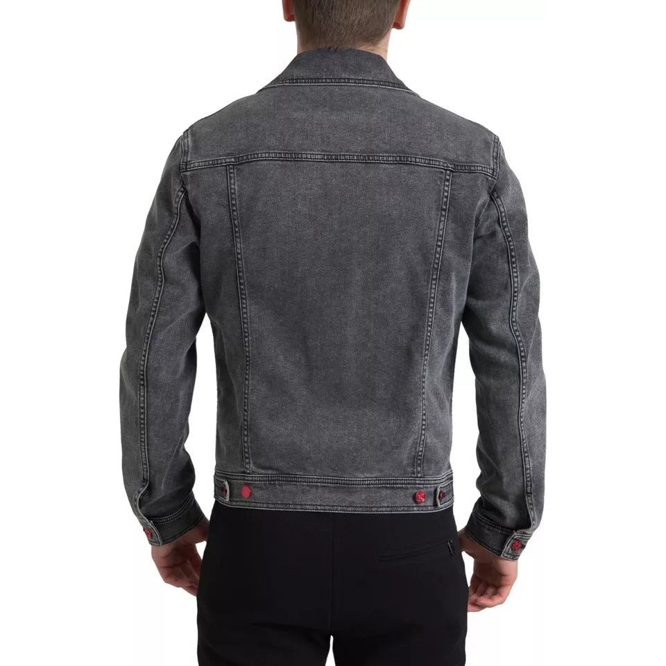 Dolce & Gabbana Gray Washed Cotton Stretch Denim Men Jacket Dolce & Gabbana