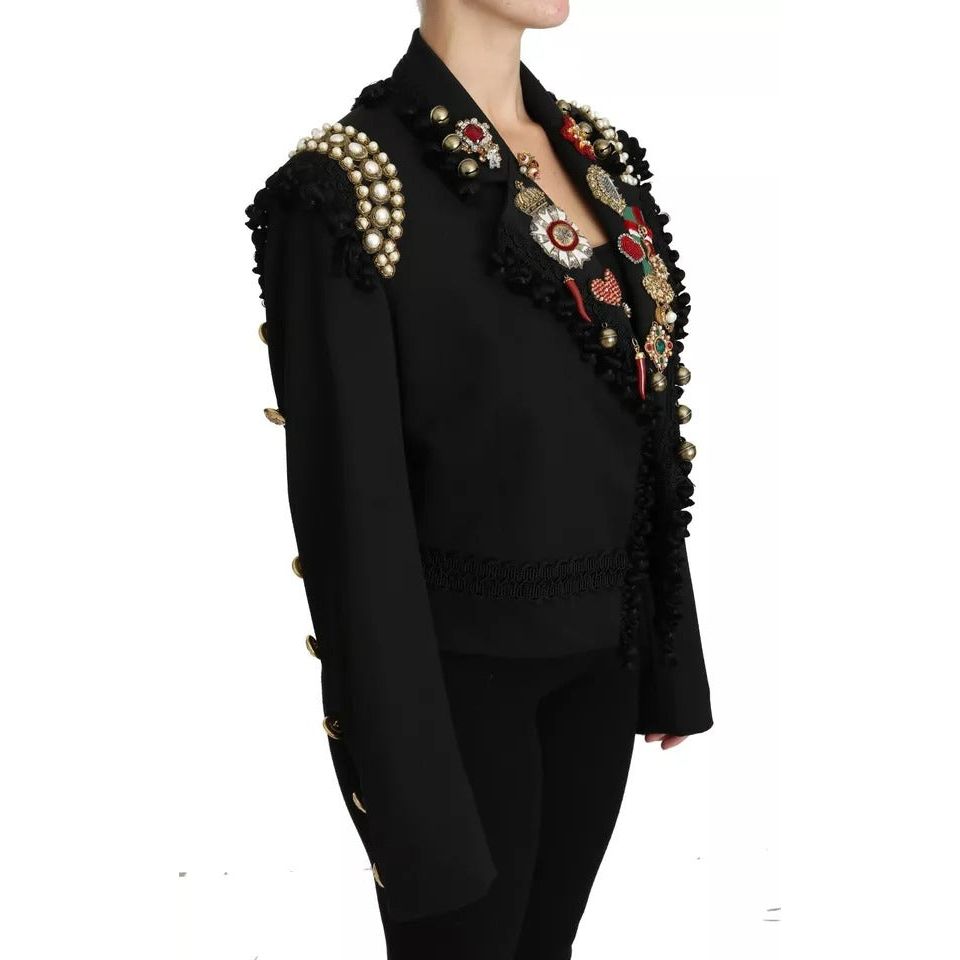 Dolce & Gabbana Black Crystal Blazer Coat Wool Jacket Dolce & Gabbana