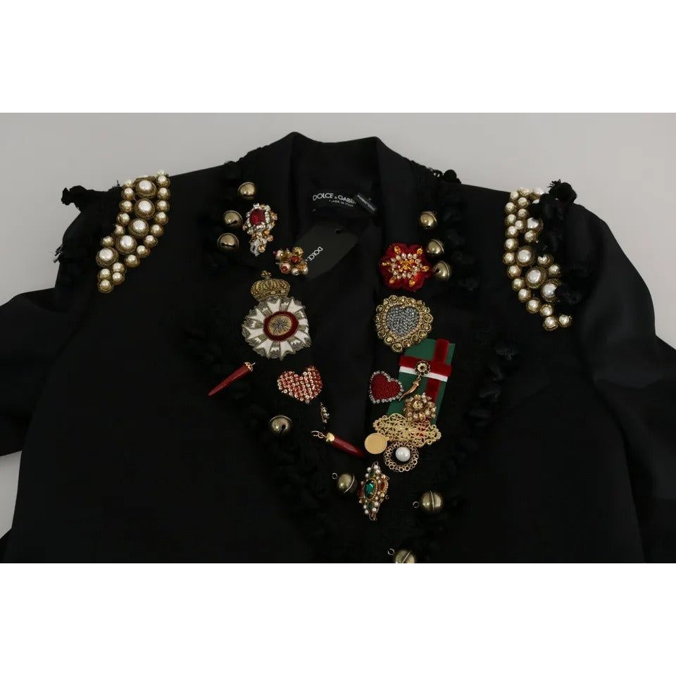 Dolce & Gabbana Black Crystal Blazer Coat Wool Jacket Dolce & Gabbana