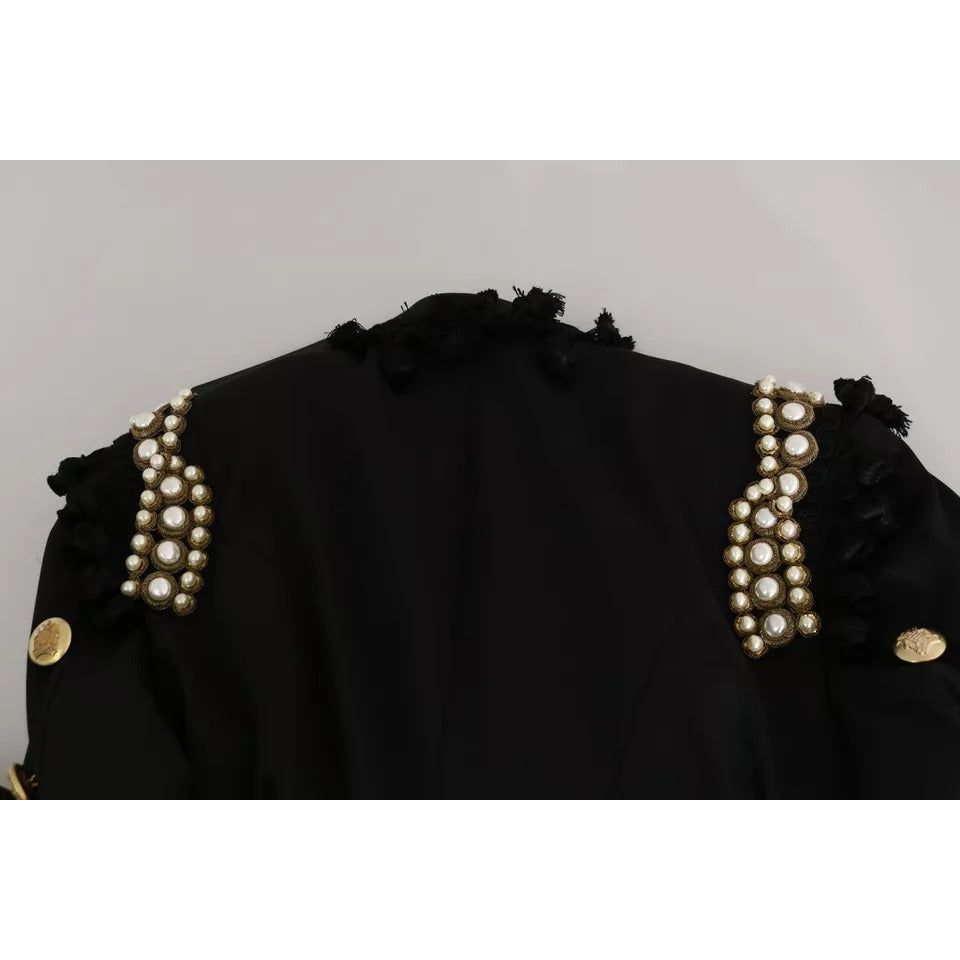 Dolce & Gabbana Black Crystal Blazer Coat Wool Jacket Dolce & Gabbana