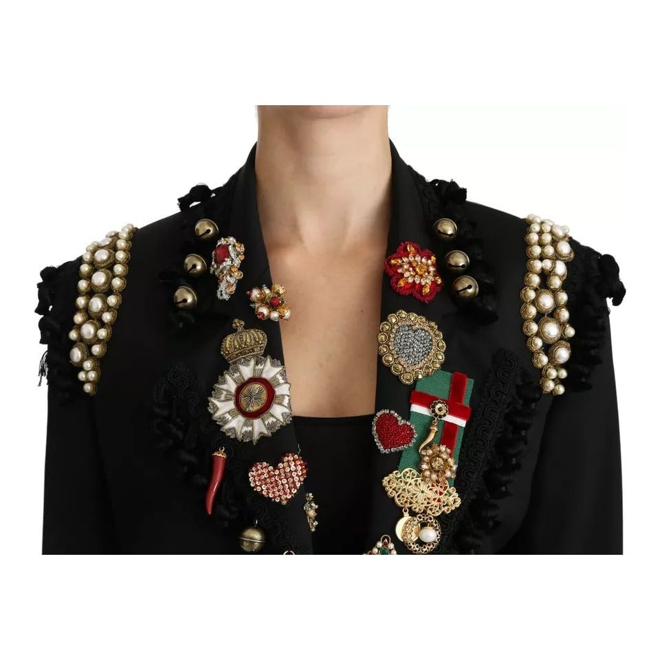 Dolce & Gabbana Black Crystal Blazer Coat Wool Jacket Dolce & Gabbana