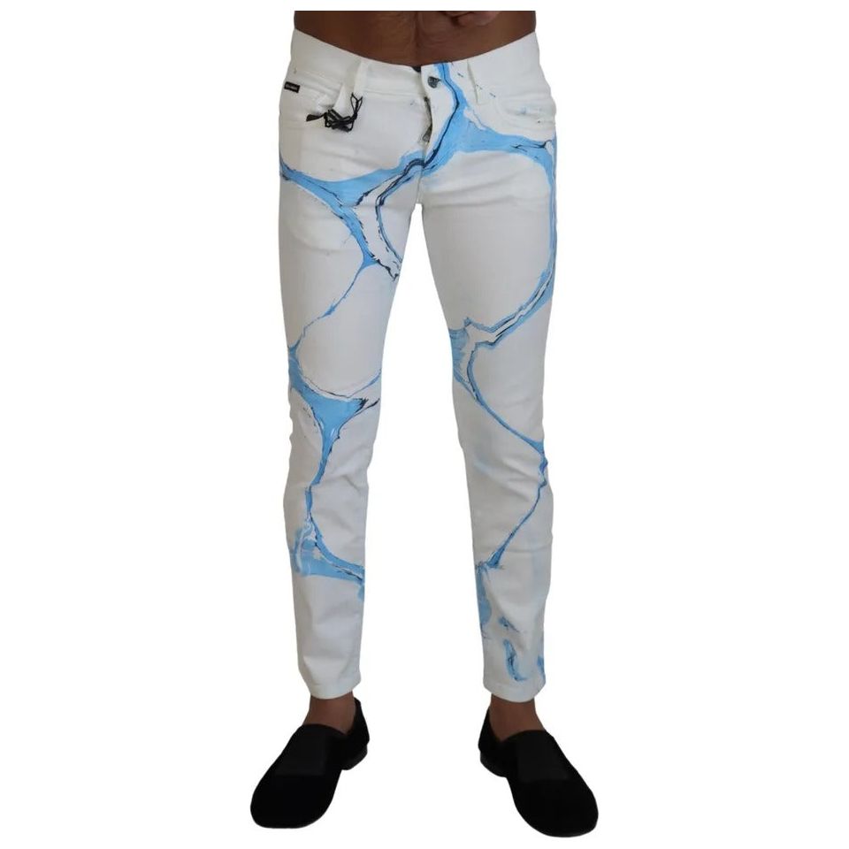 Dolce & Gabbana White Blue Cotton Skinny Denim Jeans Dolce & Gabbana