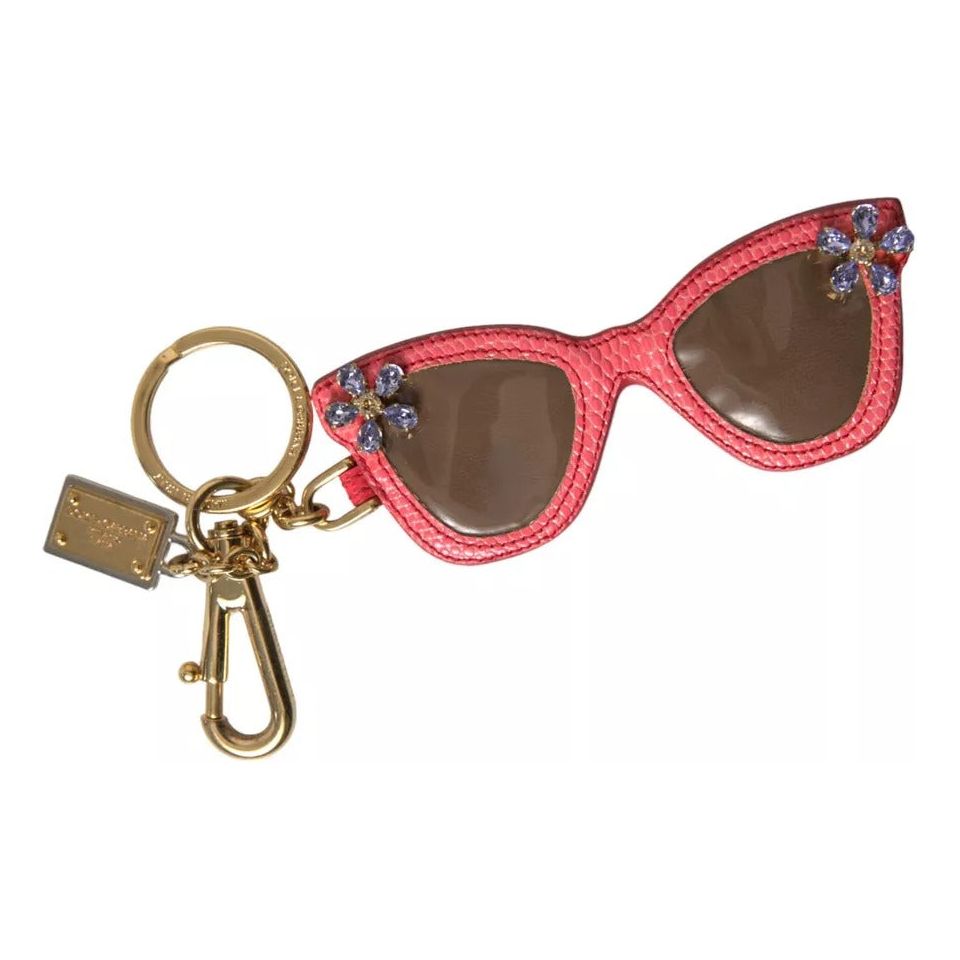 Dolce & Gabbana Red Leather Crystal Sunglasses Gold Metal Keyring Keychain Dolce & Gabbana