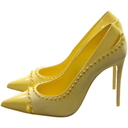 Christian Louboutin Duvette Spikes 100 Yellow Patent Leather and Suede Spike Studded Heels Christian Louboutin