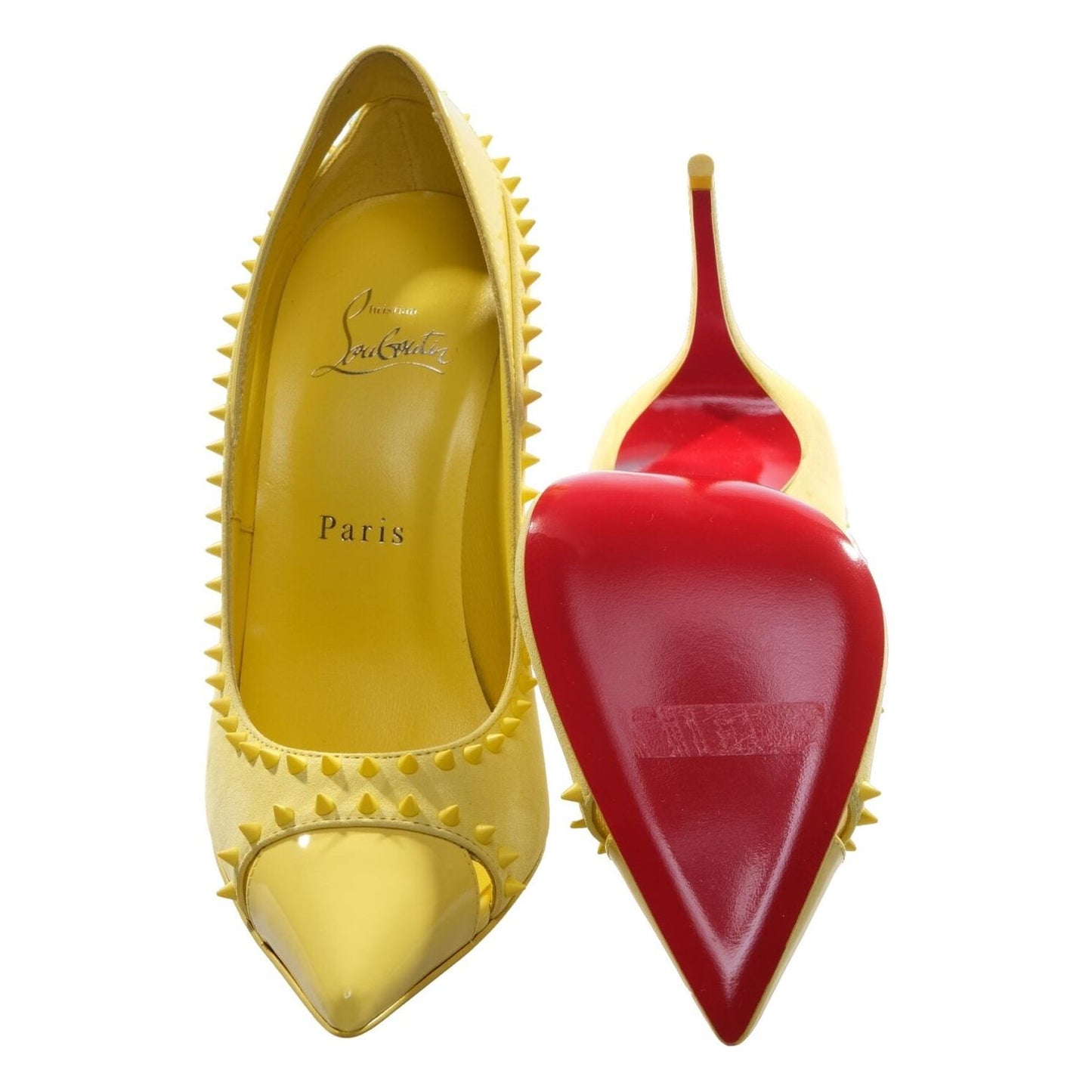 Christian Louboutin Duvette Spikes 100 Yellow Patent Leather and Suede Spike Studded Heels Christian Louboutin