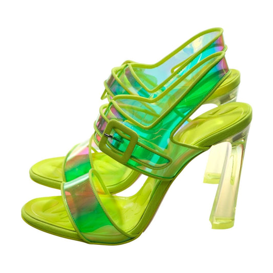 Christian Louboutin Loubi Duniss 100 Neon Fluoro Yellow Strappy High Heels Christian Louboutin