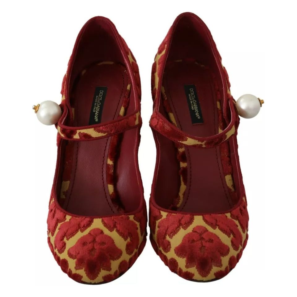 Dolce & Gabbana Red Floral Brocade Heels Mary Janes Pumps Shoes Dolce & Gabbana