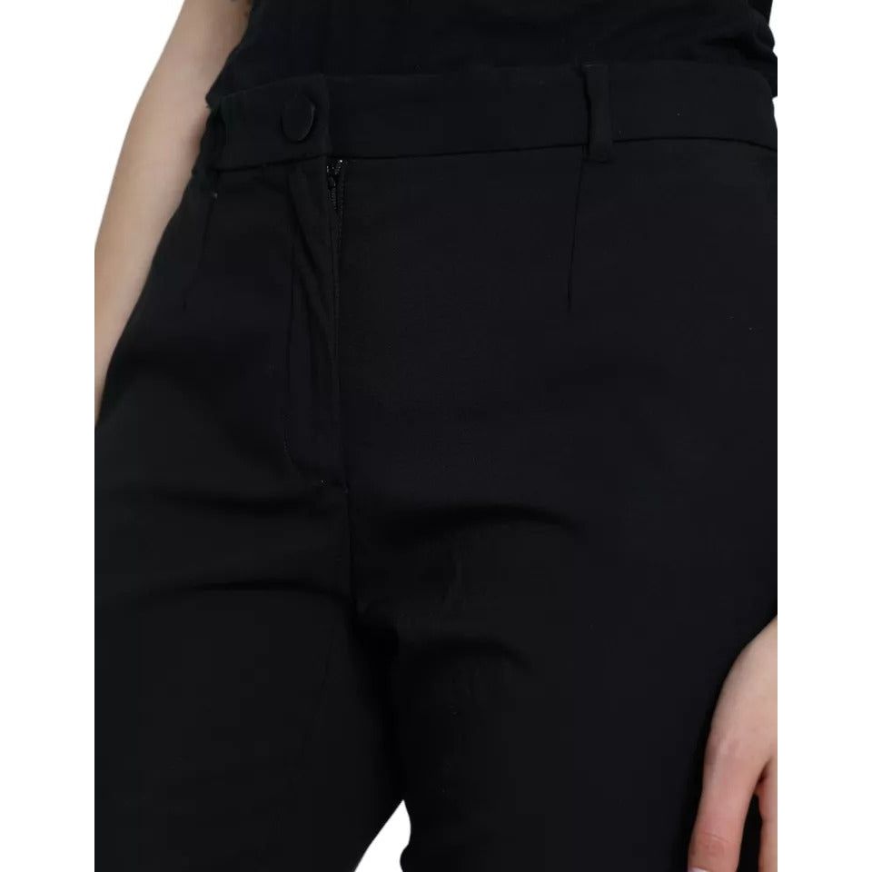 Dolce & Gabbana Black Wool High Waist Tapered Trouser Pants Dolce & Gabbana