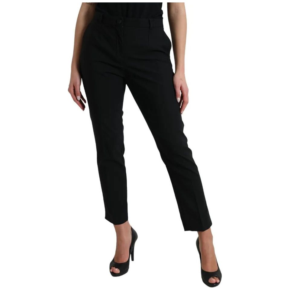 Dolce & Gabbana Black Wool High Waist Tapered Trouser Pants Dolce & Gabbana