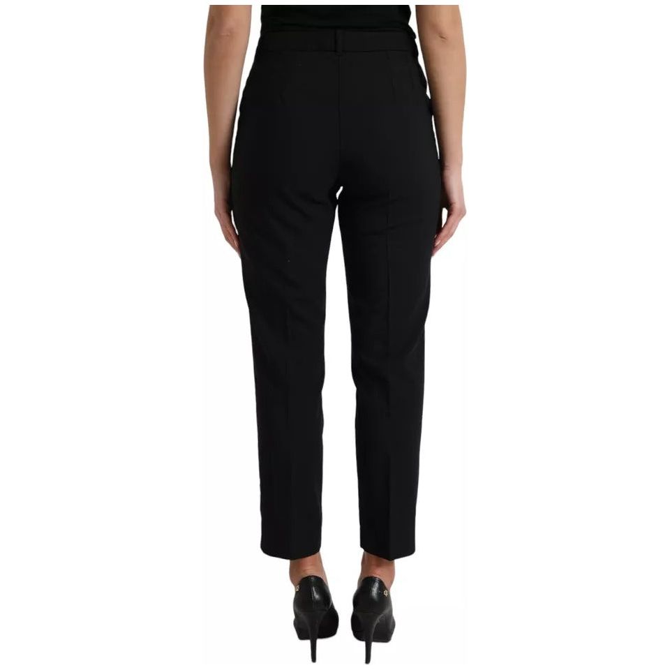 Dolce & Gabbana Black Wool High Waist Tapered Trouser Pants Dolce & Gabbana