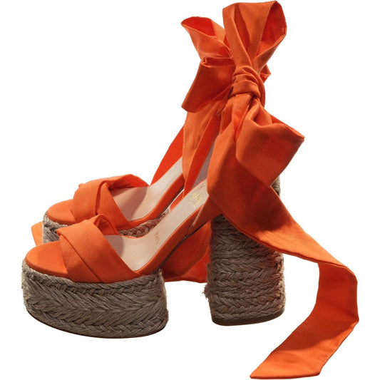 Christian Louboutin Mariza du Desert Orange and Natural Ankle Wrap Around High Heel Wedges Christian Louboutin