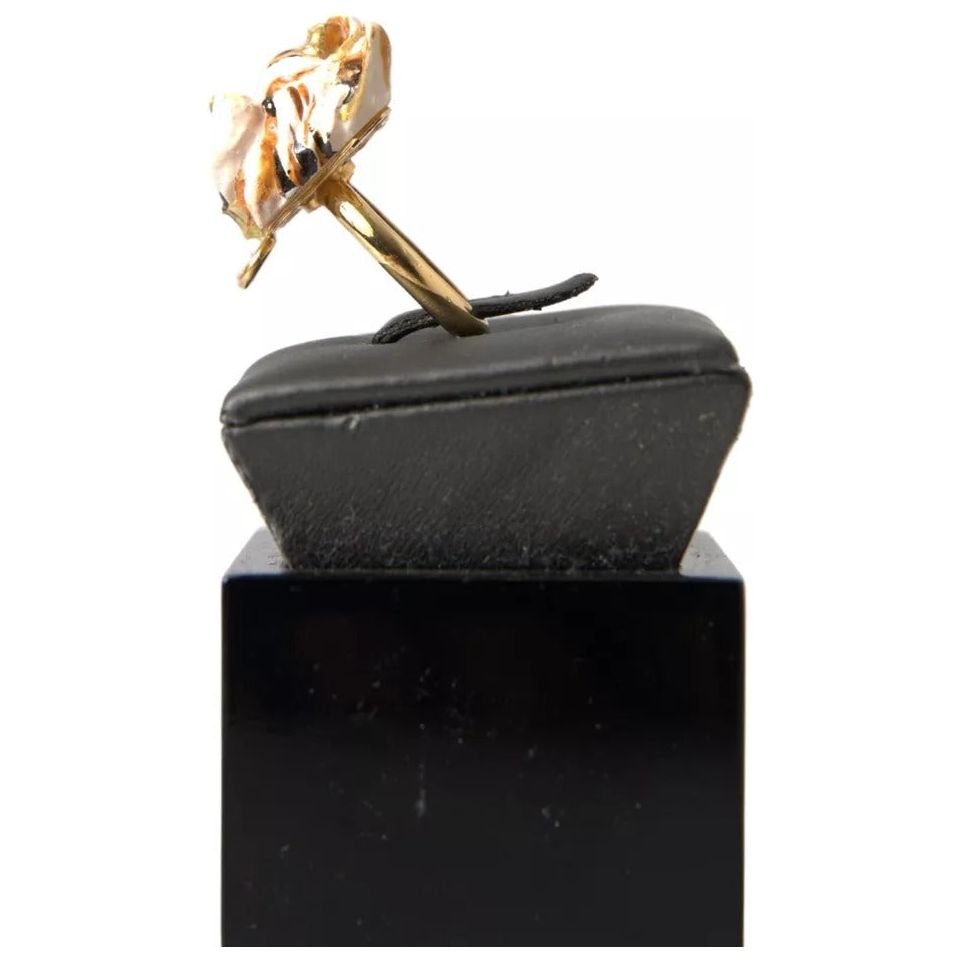 Dolce & Gabbana Gold Brass Resin Beige Dog Pet Accessory Ring Dolce & Gabbana