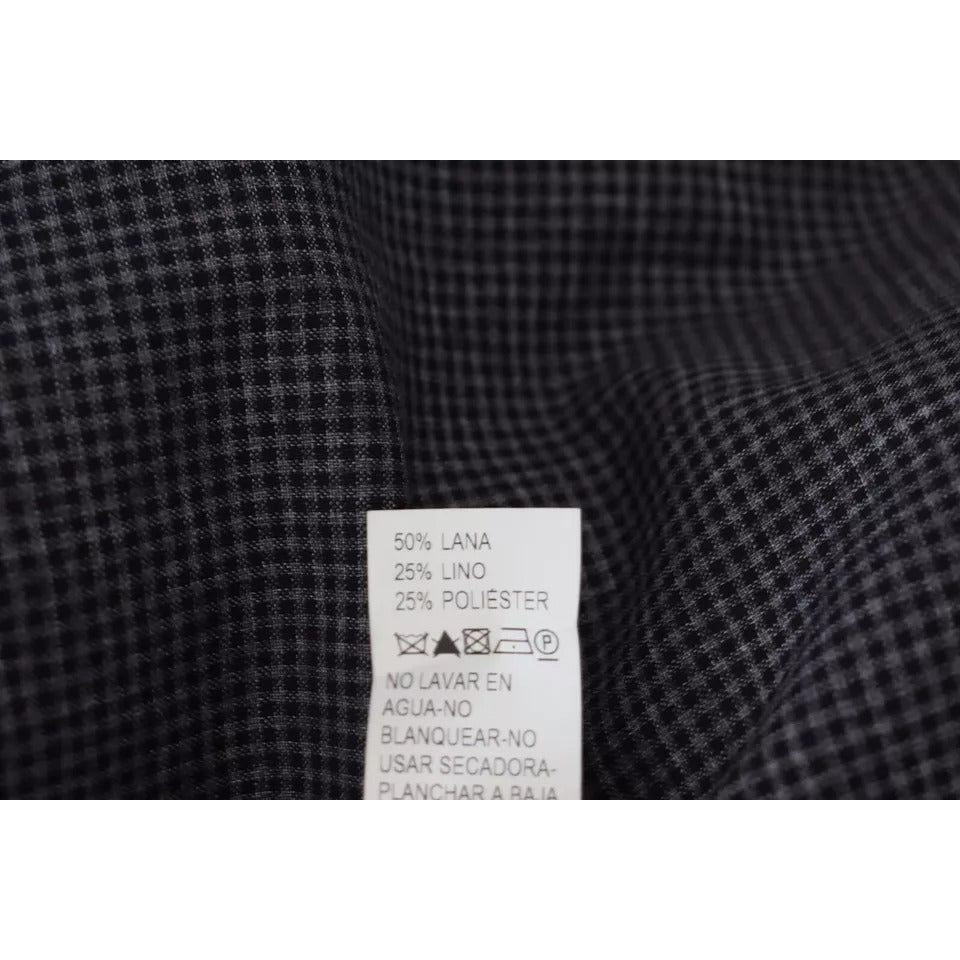 Dolce & Gabbana Black Gray Checkered Long Sleeves Collared Casual Shirt Dolce & Gabbana