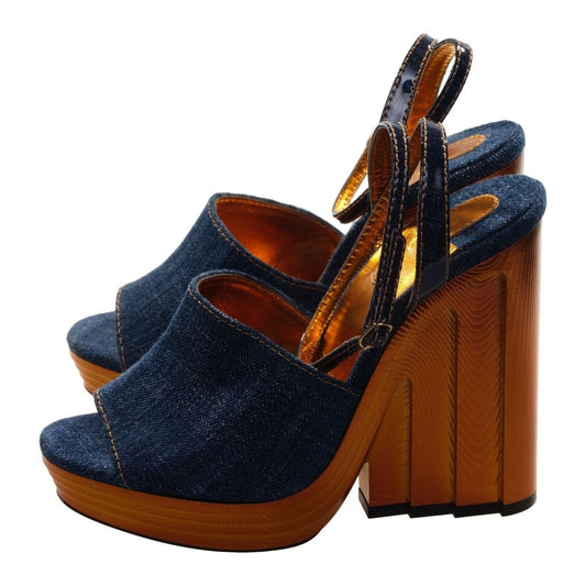 Christian Louboutin Mira Colunata 120 Navy Blue Denim and Galvanized Heel Wedges Christian Louboutin