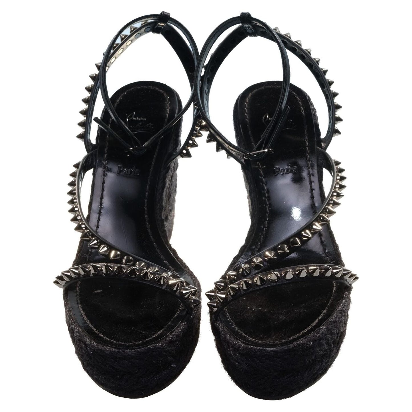 Christian Louboutin Malfadina Zeppa 120 Black Studded Sandal Wedges Christian Louboutin