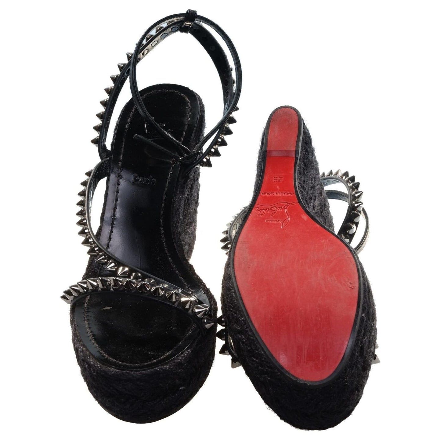 Christian Louboutin Malfadina Zeppa 120 Black Studded Sandal Wedges Christian Louboutin