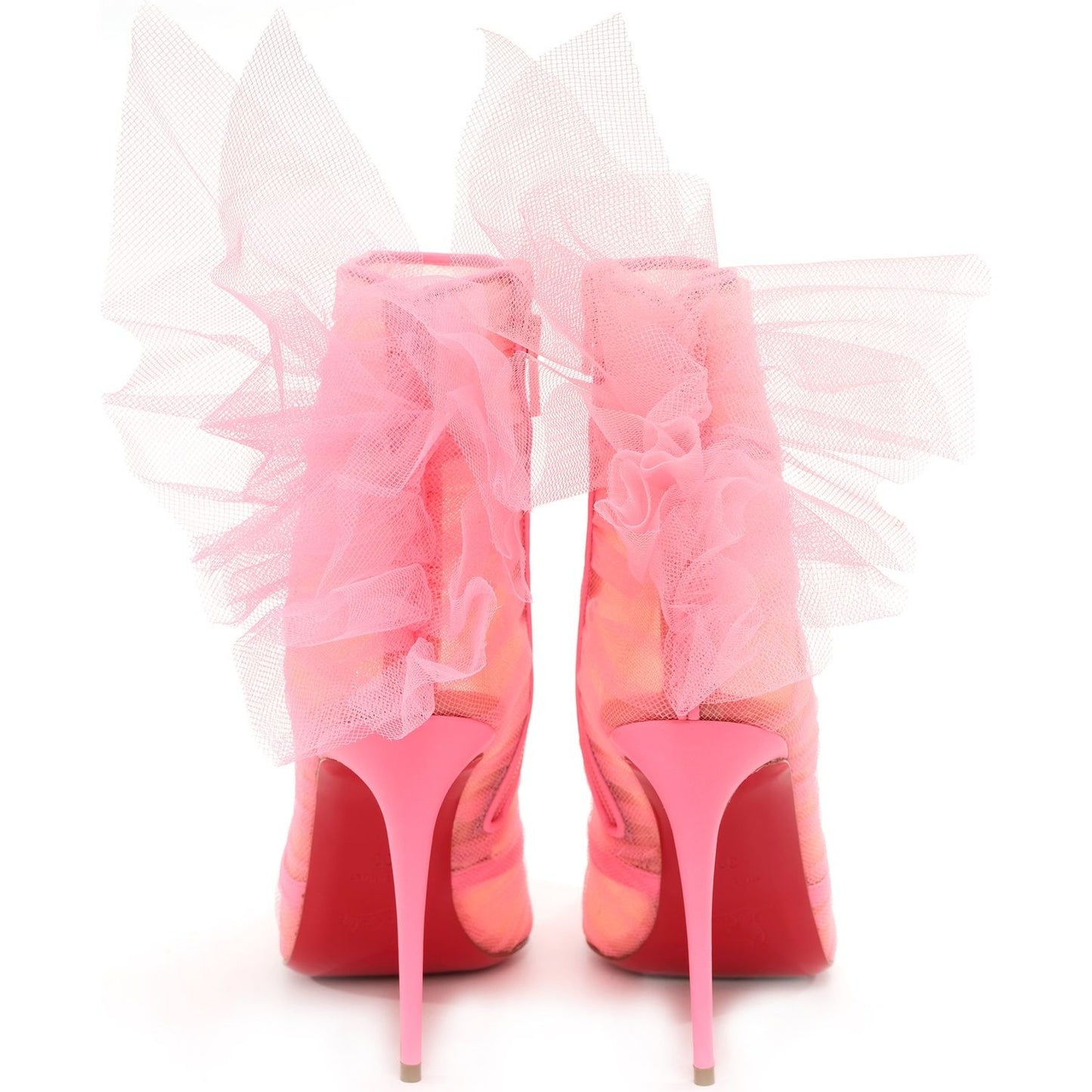 Christian Louboutin Libellibooty 100 Bubble Gum Pink Mesh and Leather High Heel Boots Christian Louboutin