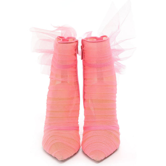 Christian Louboutin Libellibooty 100 Bubble Gum Pink Mesh and Leather High Heel Boots Christian Louboutin