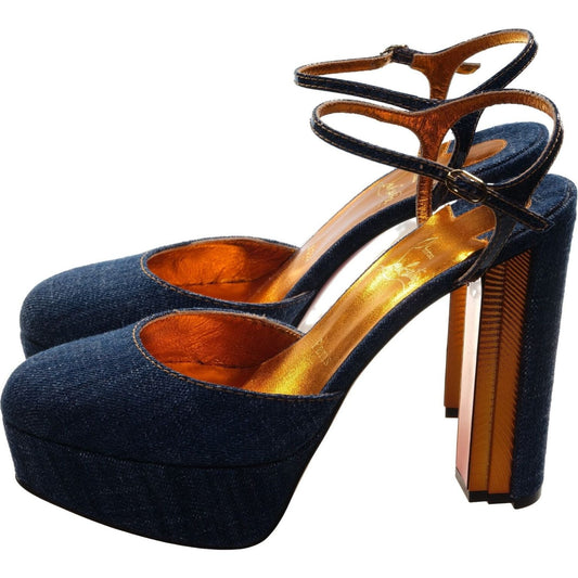 Christian Louboutin Coluna Denim Navy Blue Platform Heel Pumps Christian Louboutin