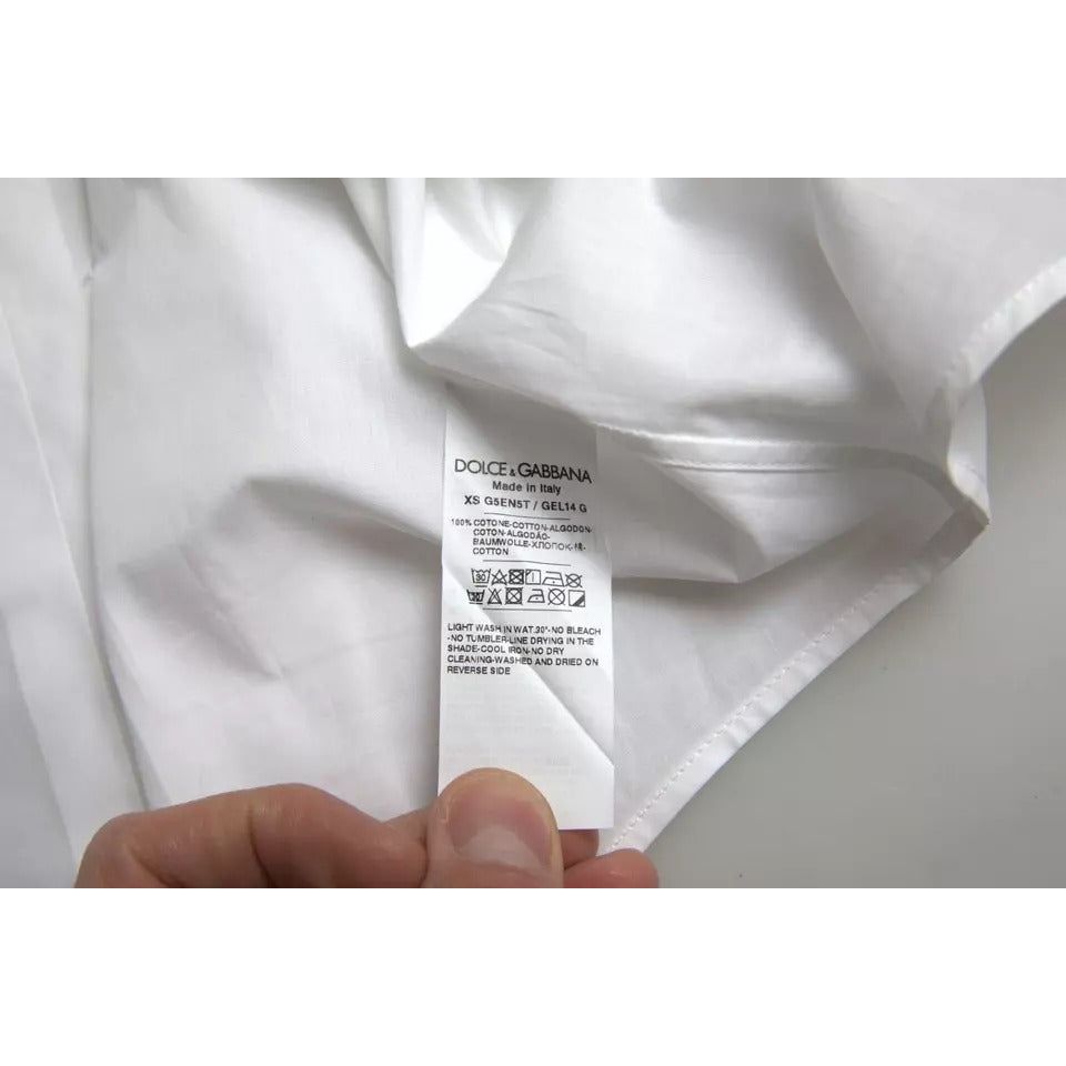 Dolce & Gabbana White Bib Cotton Poplin Men Formal GOLD Shirt Dolce & Gabbana