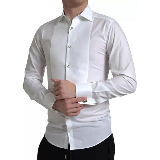 Dolce & Gabbana White Bib Cotton Poplin Men Formal GOLD Shirt Dolce & Gabbana