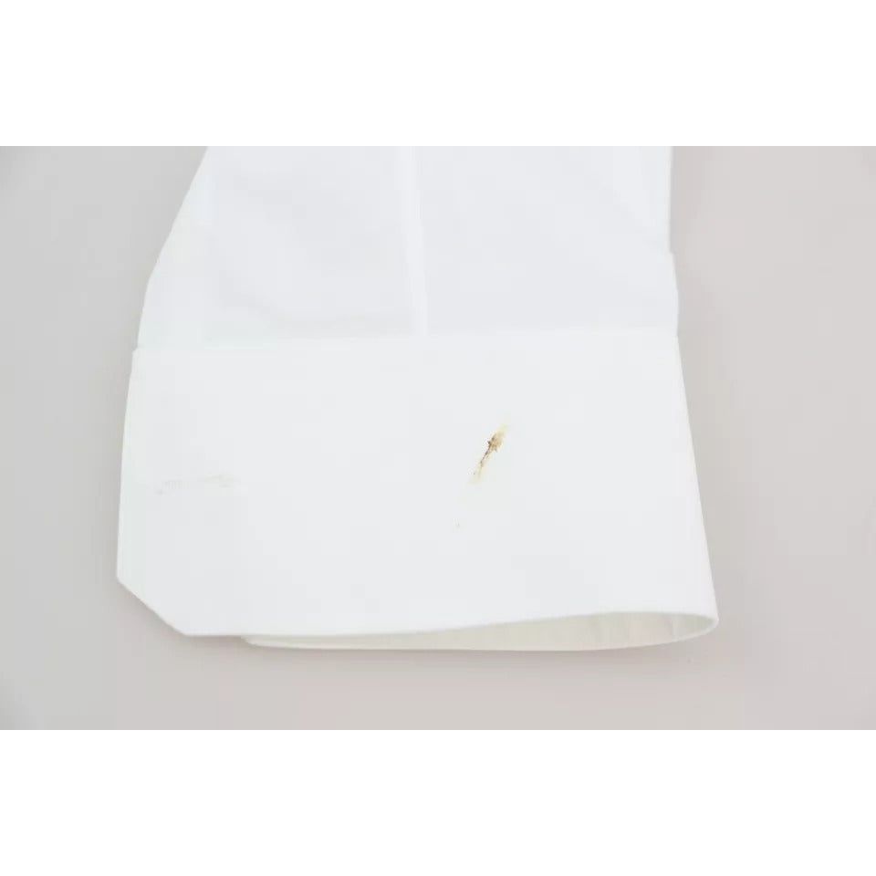 Dolce & Gabbana White Cotton Poplin Dress Formal GOLD Shirt Dolce & Gabbana