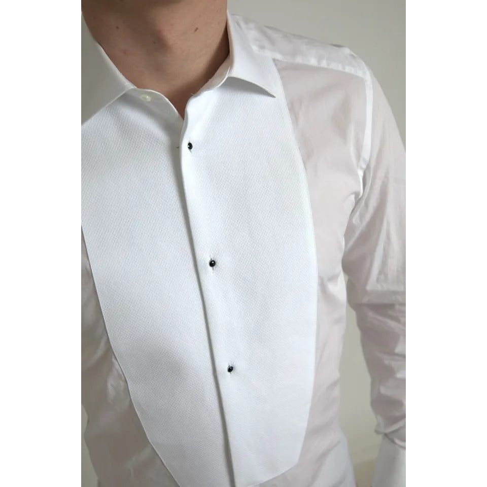 Dolce & Gabbana White Formal Cotton Tuxedo Dress GOLD Shirt Dolce & Gabbana