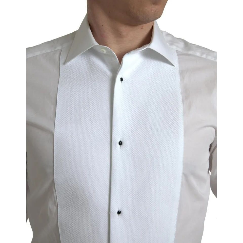 Dolce & Gabbana White Formal Cotton Tuxedo Dress GOLD Shirt Dolce & Gabbana