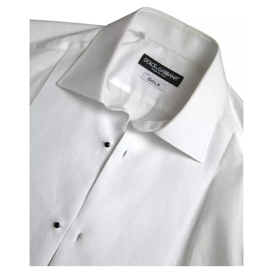 Dolce & Gabbana White Formal Cotton Tuxedo Dress GOLD Shirt Dolce & Gabbana