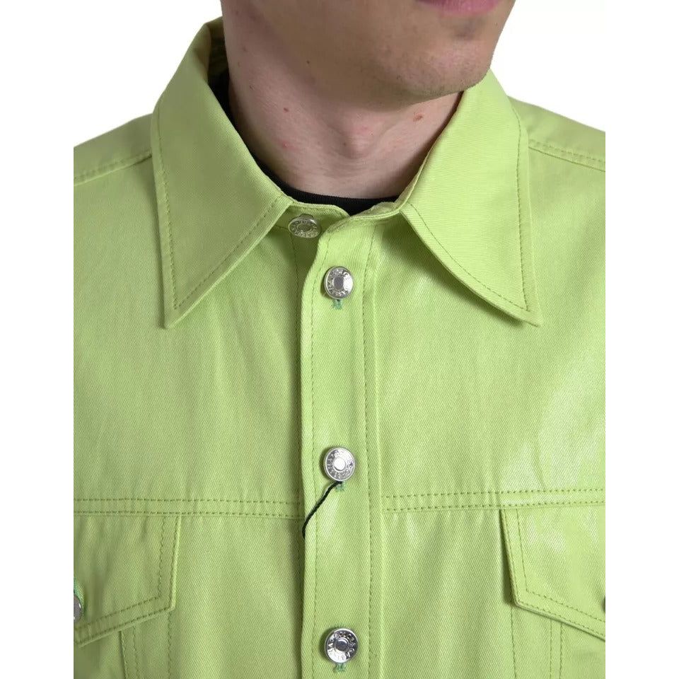 Dolce & Gabbana Green Cotton Collared Casual Button Down Shirt Dolce & Gabbana