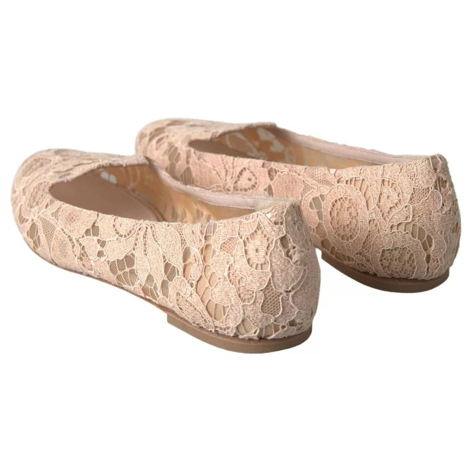 Dolce & Gabbana Beige Floral Lace Loafers Flats Shoes Dolce & Gabbana