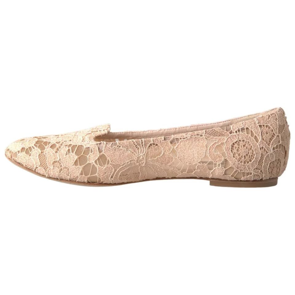 Dolce & Gabbana Beige Floral Lace Loafers Flats Shoes Dolce & Gabbana