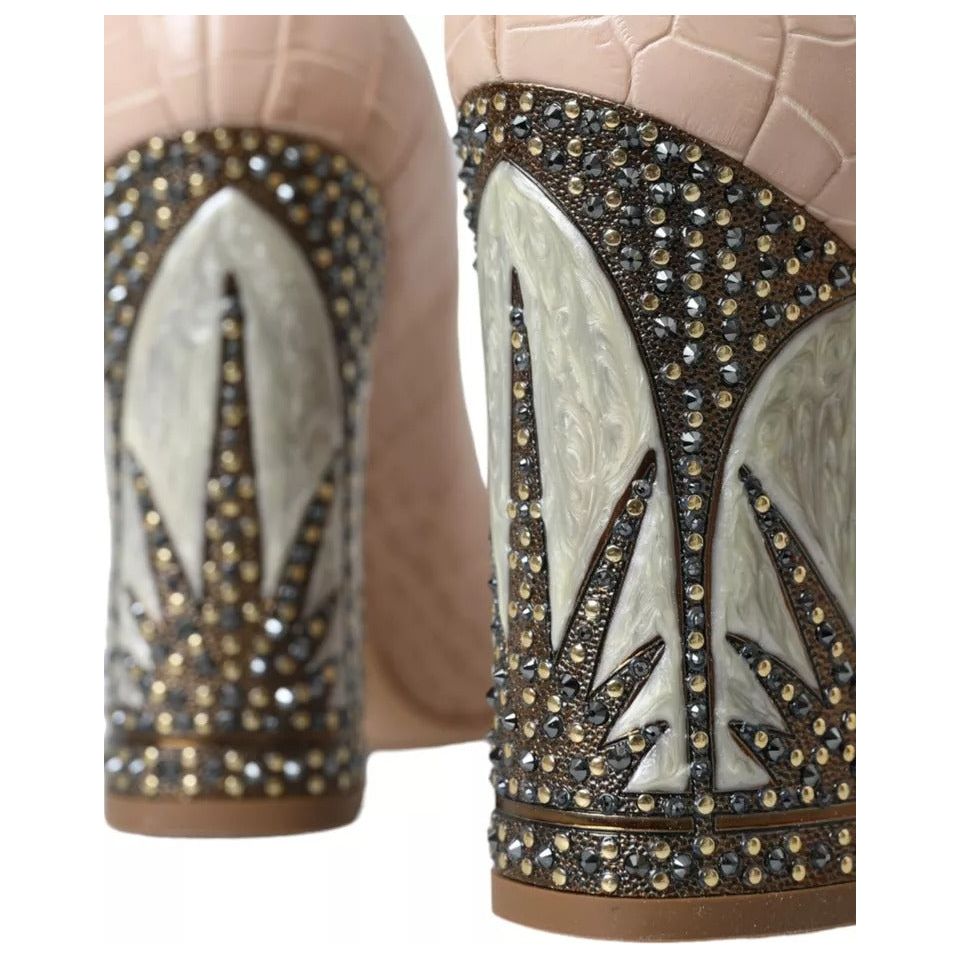 Dolce & Gabbana Beige Leather Mary Janes Embellished Shoes Dolce & Gabbana