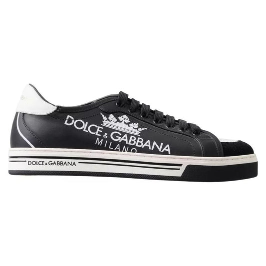 Dolce & Gabbana Black Leather Crown Milano Sneakers Casual Shoes Dolce & Gabbana