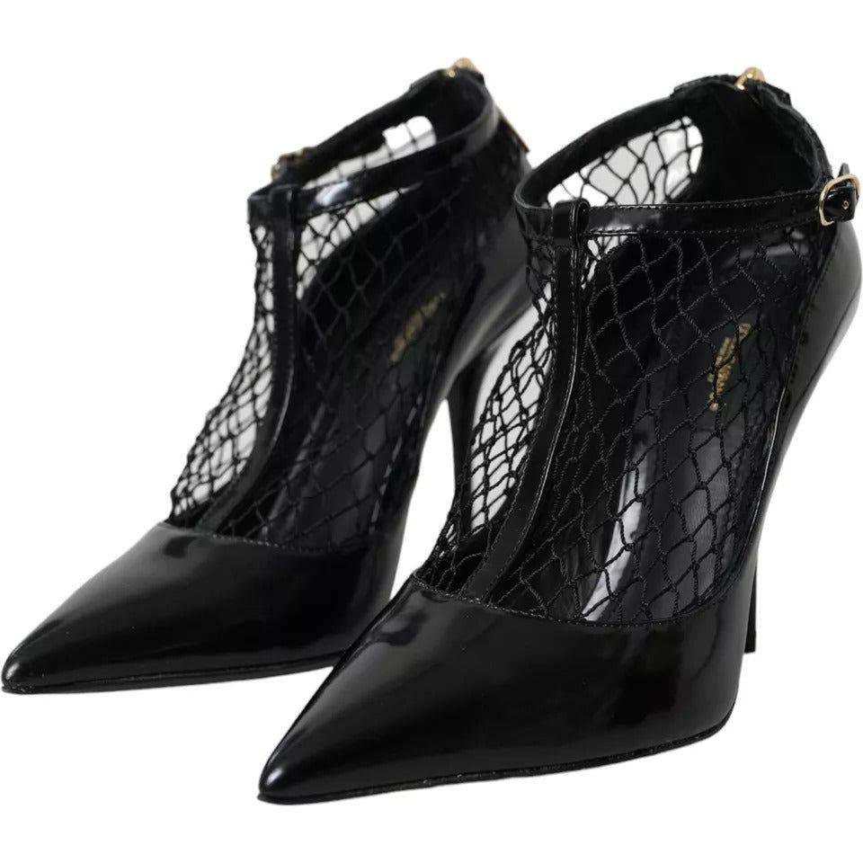 Dolce & Gabbana Black Mesh Patent Leather Heels Pumps Shoes Dolce & Gabbana