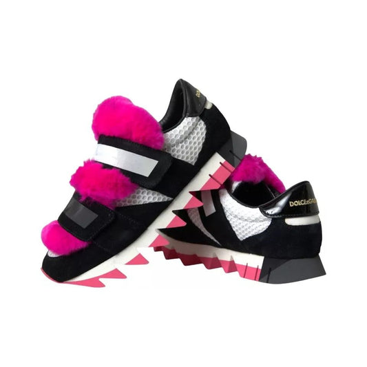 Dolce & Gabbana Black Pink Neoprene Stretch Shark Sneakers Shoes Dolce & Gabbana